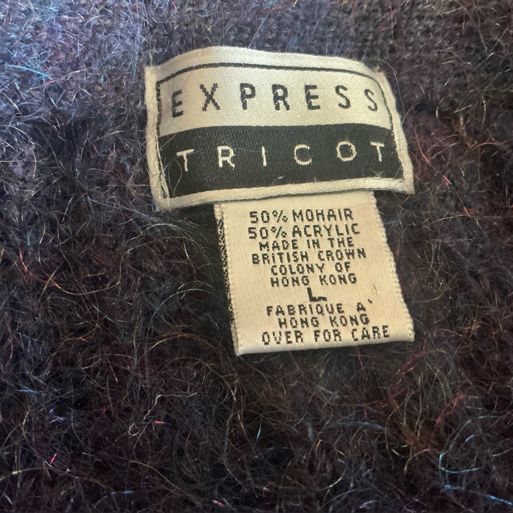Vintage 90s Express Tricot Mohair Blend Boxy Chunky Cardigan Sweater Grandpa L - Picture 12 of 13